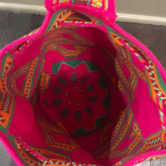 Pink and Orange Crossbody Bag with Geometric Patterns - Picture 6 of 12